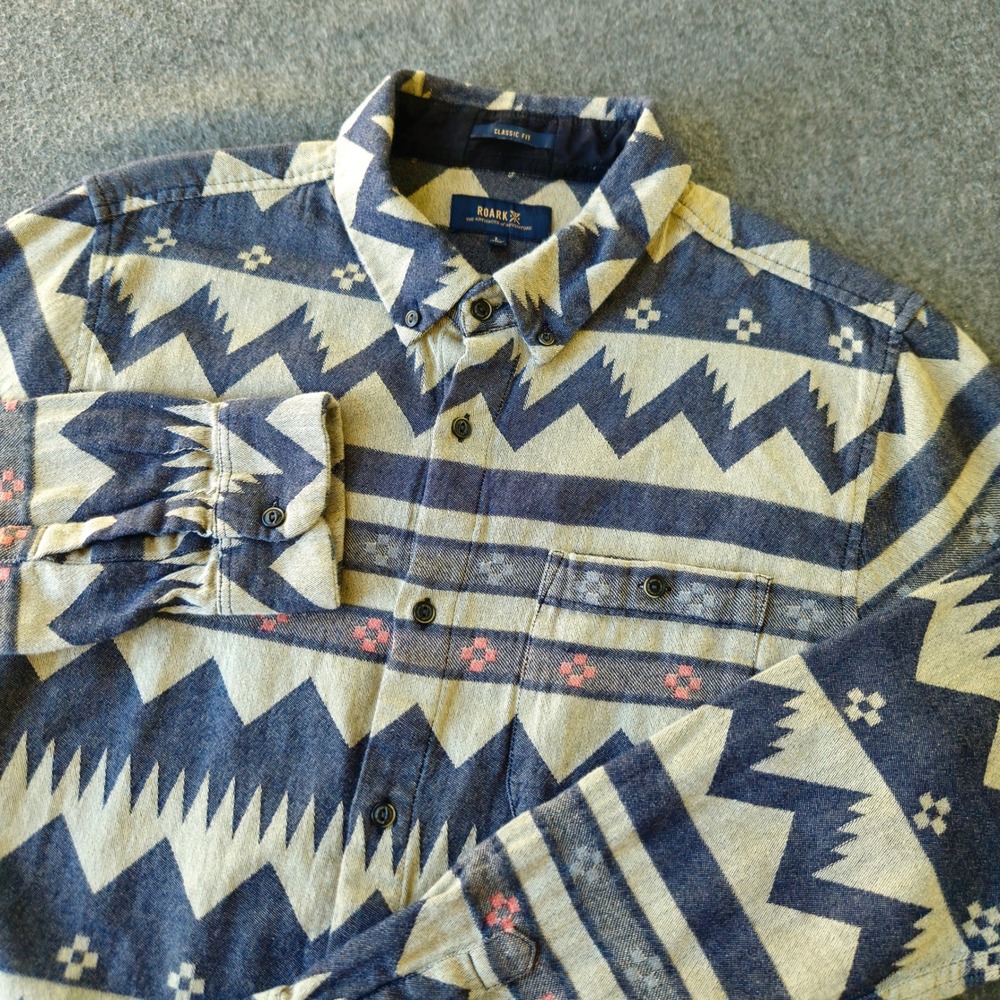 Roark Huckberry Large Unalaskan Geometric Southwestern Shirt Outdoors Western